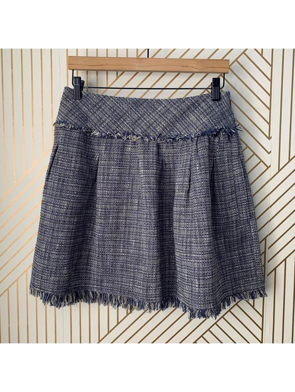 BCBGMaxAzria wool blend Kacie Tweed Fringe Hem raw hem drop waist mini Skirt  6